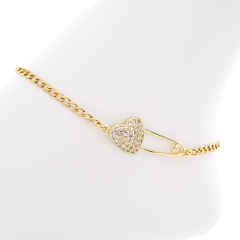 Cubic Zirconia Safety Pin Anklet