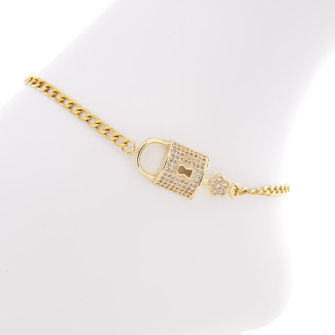 Cubic Zirconia Lock And Key Anklet