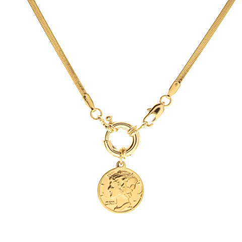 Toggle & Coin Herringbone Pendant Necklace