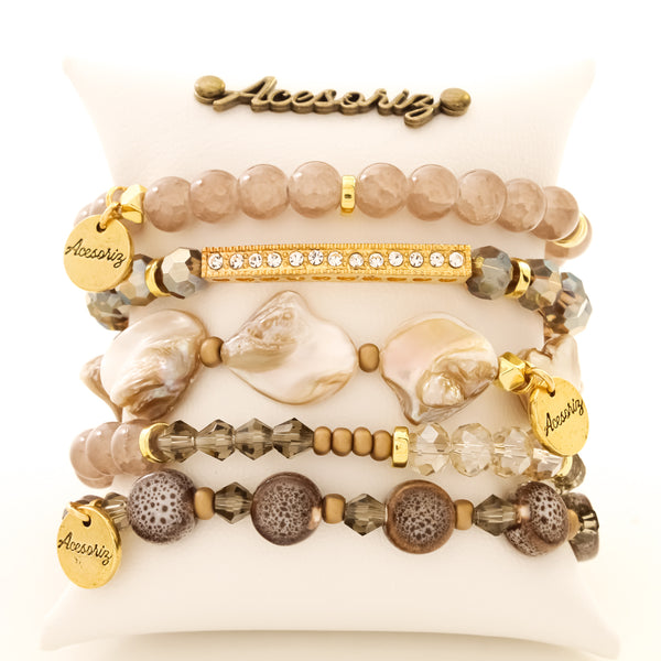 Extended Size Coco Beaded Stretch Bracelet Stack