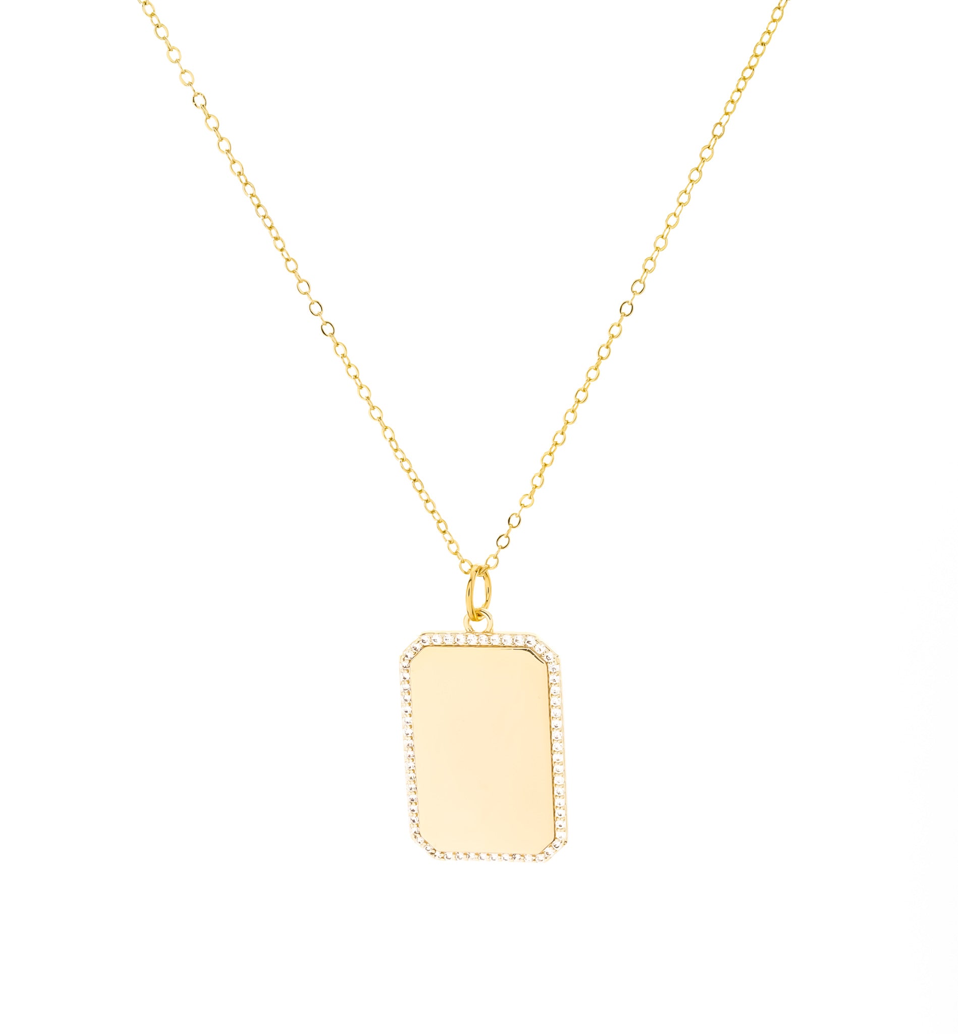 Pave Rectangle Tag Necklace